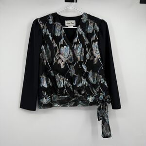 VTG Another Thyme Black LS Blouse Metallic Floral Fairy Gothic USA Art To Wear